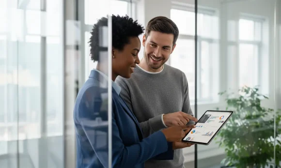 office workers using ipad