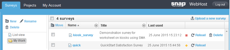 surveys page showing kiosk for syn - no responses