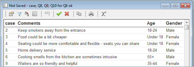 List: cases with comments showing sex and age