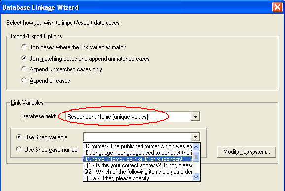 Database Linkage Wizard cases import / export