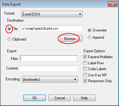 DE: Data export to Excel CSV