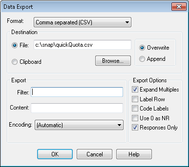 DE: Data export to Excel CSV