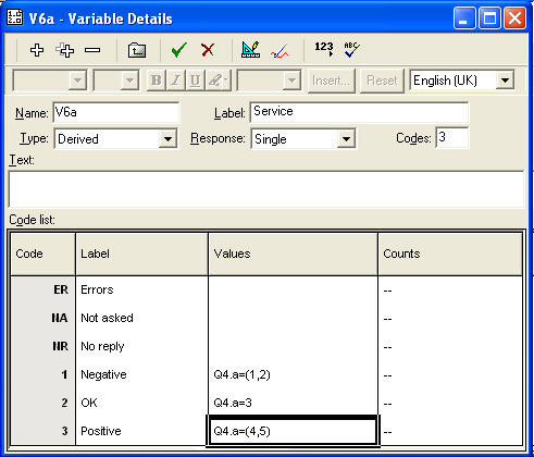 VW: Dervied variable window dialog showing ratings