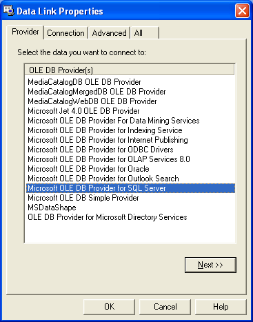 Data Link Properties SQL