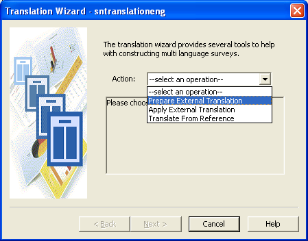 Translation wizard first page drop-down