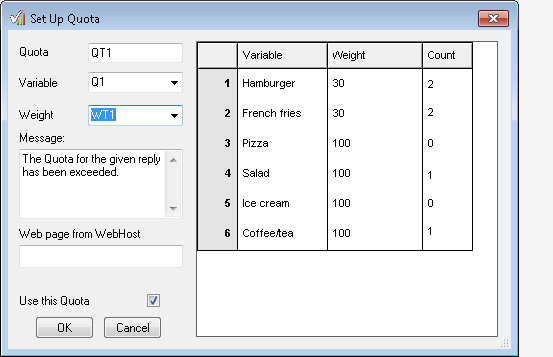 Weights window for a quota