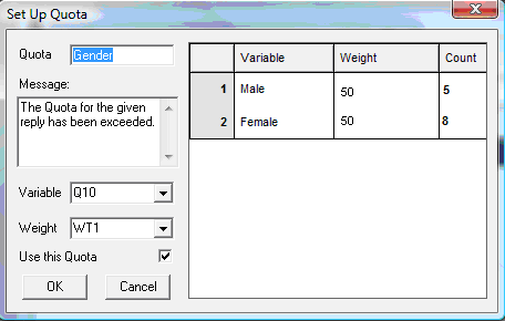 Qeights dialog showing a weight on gender