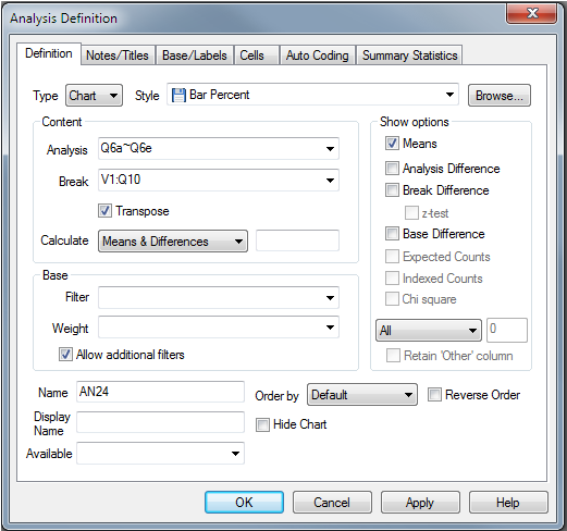 Results Definition / check Transpose box