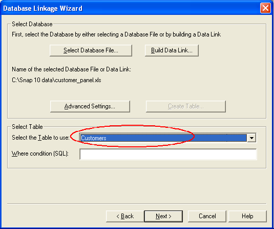 DL wiz: selecting a database file showing customers as the sheet
