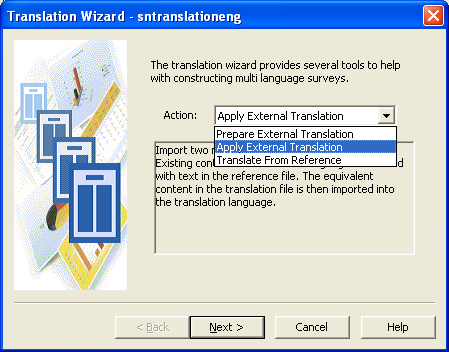 Translation wizard first page drop-down