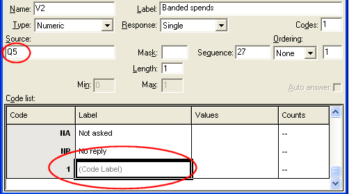 Variable Details - click Code Label field