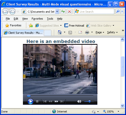 Preview of  inserted wmv video in IE