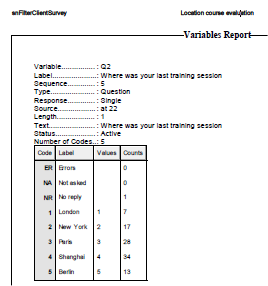 Variables report in pdf format