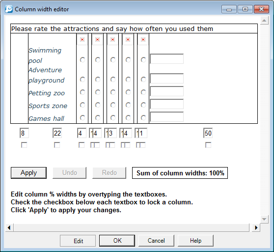 Setting the column widths of a compound grid