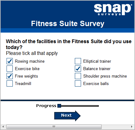 First page of fitness suite survey