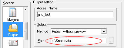 Output options showing compound grid path