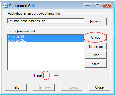 Grouping the grid questions in compound grid