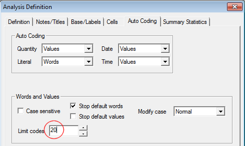 Auto coding tab on results definition dialog
