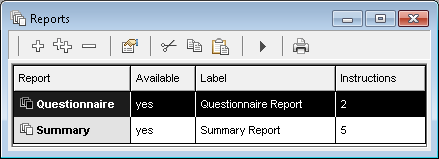 Default reports in reports dialog