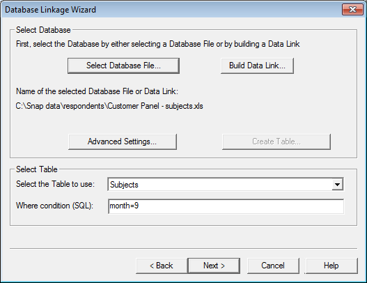Select database sub filter
