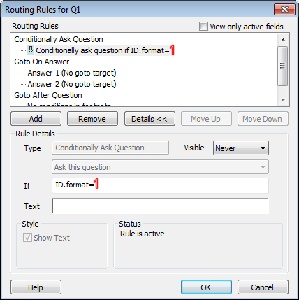 Routing Details dialog