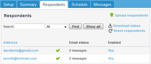 Respondents tab