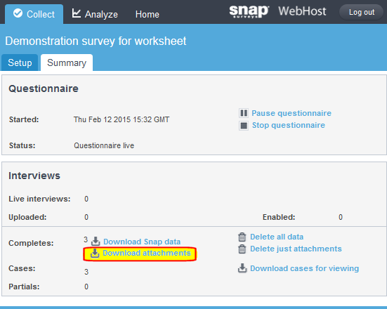 SWH: survey summary with attachement download link