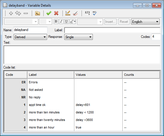 Derived variable with insert button highlighted