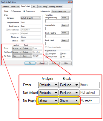 RD: base labels tab with report include area highlighted