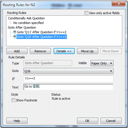 n2 routing dialog with two questions