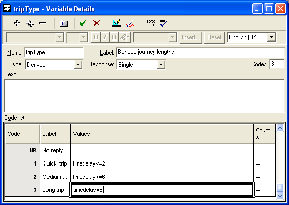 Variable showing banded trip type response