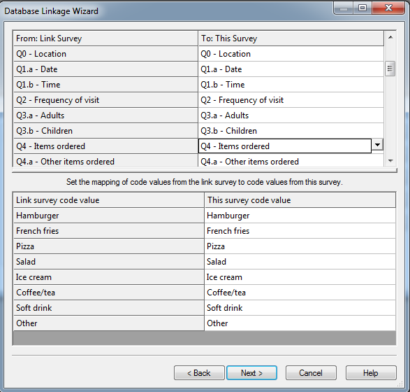 7Database linkage wizard mapping