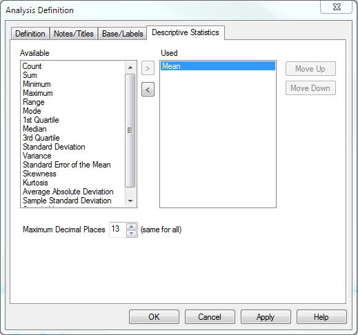 Analysis definition desc stats