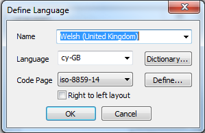 Define Language dialog