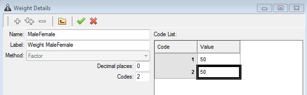 Weights dialog - name, label, value