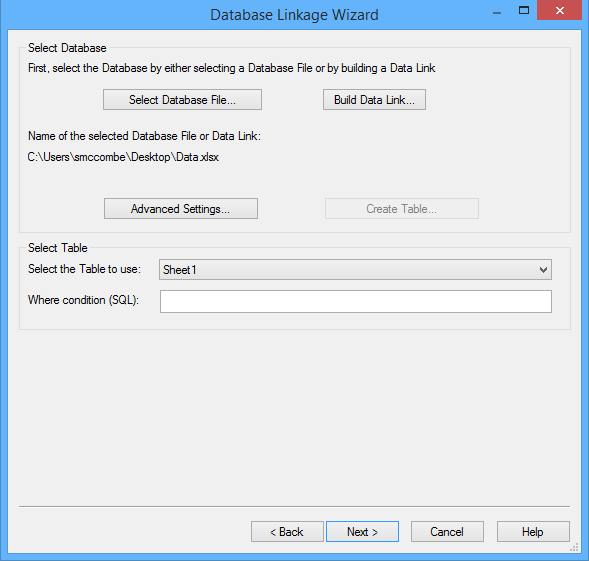 Databse linkage wizard - Select Database