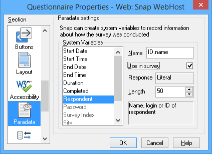 Questionnaire properties - Paradata