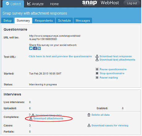 SWH: survey summary with attachement download link