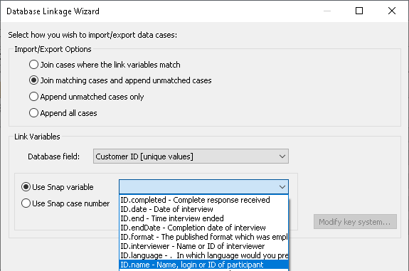 Transferring data between a survey and a database | SnapSurveys