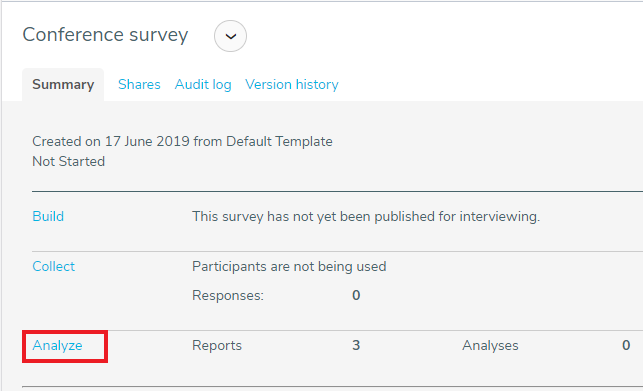 Summary tab highlighting the Analyze link