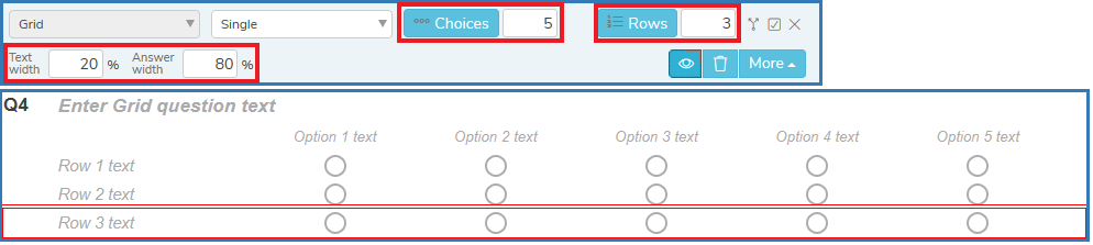 Grid question with 5 choices and 3 rows