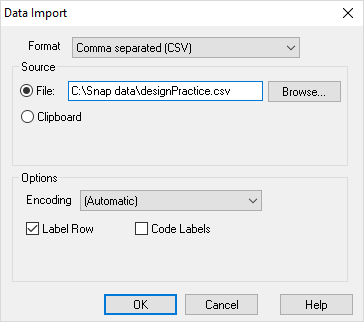 10: Data import dialog