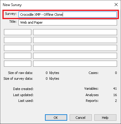 Enter the survey details in the New Survey dialog