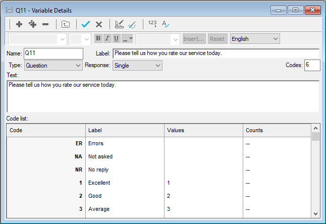 Variable Details dialog