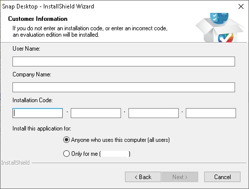Installing Snap Desktop - customer information