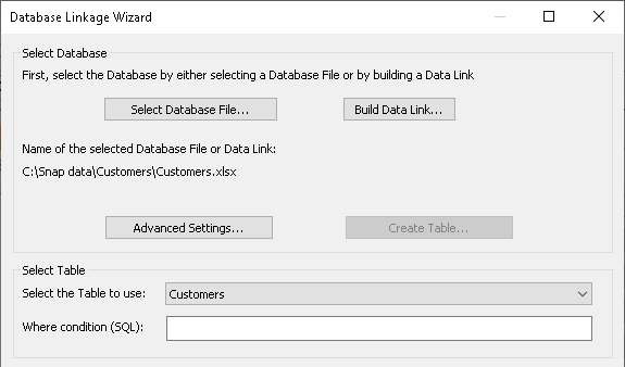 Select the database file or build a database link