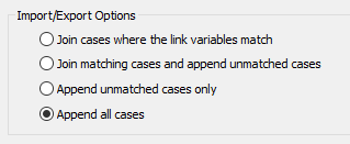 Import and export options for the database link