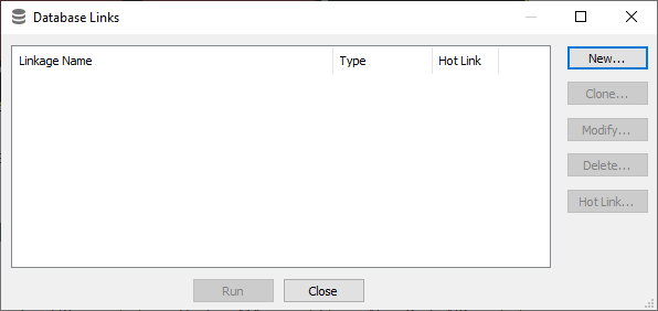 Database links dialog used to create links between the survey and databases