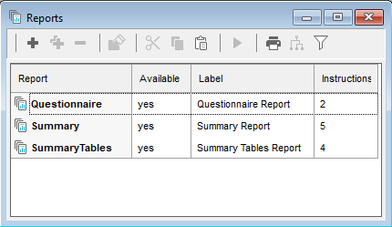 List of standard reports