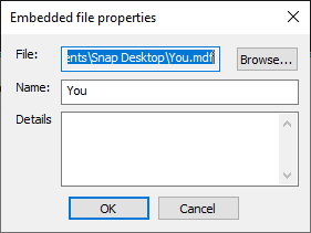 Embedded file properties dialog